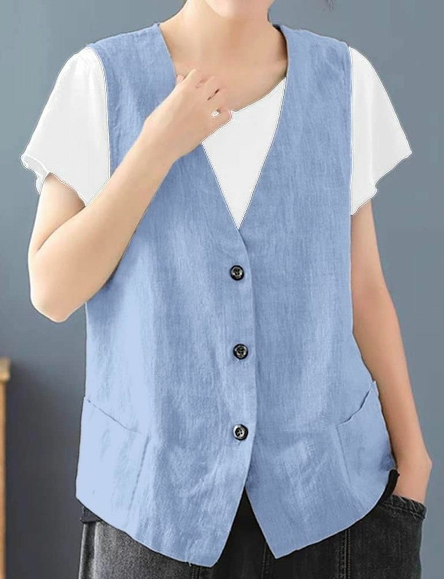 Clearance IDEALSANXUN Idealsanxun Womens Cotton Linen Vest Casual Sleeveless Blazer Cardigans Lightweight Jacket Waistcoat