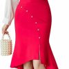 Hot Kisidoo Women'S Button Decor Split Elegant Vintage Office Knee Length Pencil Fishtail Skirt