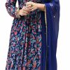 Online INDACORIFY Beautiful Rayon Fabric Printed Long Gown Kurti With Pant And Dupatta Floral Printed Indian Suit