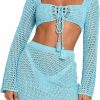 Online Seyurigaoka Women'S Crochet Knit 2 Piece Skirt Sets Hollow Out Knitted Crop Top Bodycon Mini Skirt Set Beach Vacation Outfits