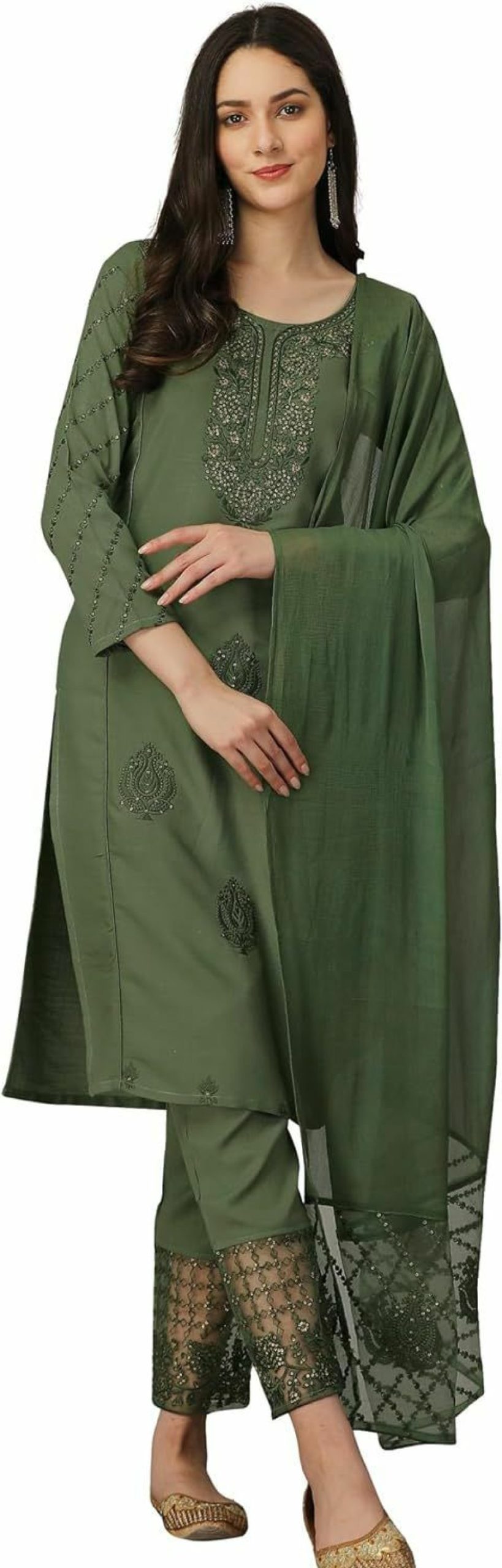 Clearance TRENDMALLS Trendmalls Cotton Rayon Embroidery Salwar Suit For Women Kurta Pant Set With Dupatta