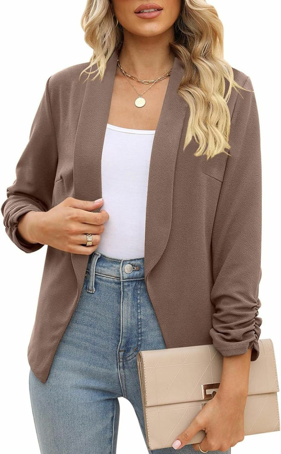 Hot POGTMM Women 3/4 Sleeve Blazer Open Front Cardigan Jacket Work Office Blazer