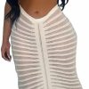 Wholesale Kafiloe Kafiloe Sexy 2 Piece Outfits For Women Mesh See Through Crochet Short Sleeve Crop Top Bodycon Maxi Skirt Set