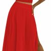 New Rooscier Rooscier Women'S 2 Pcs Off Shoulder Cap Sleeve Smocked Crop Top High Split Maxi Skirt