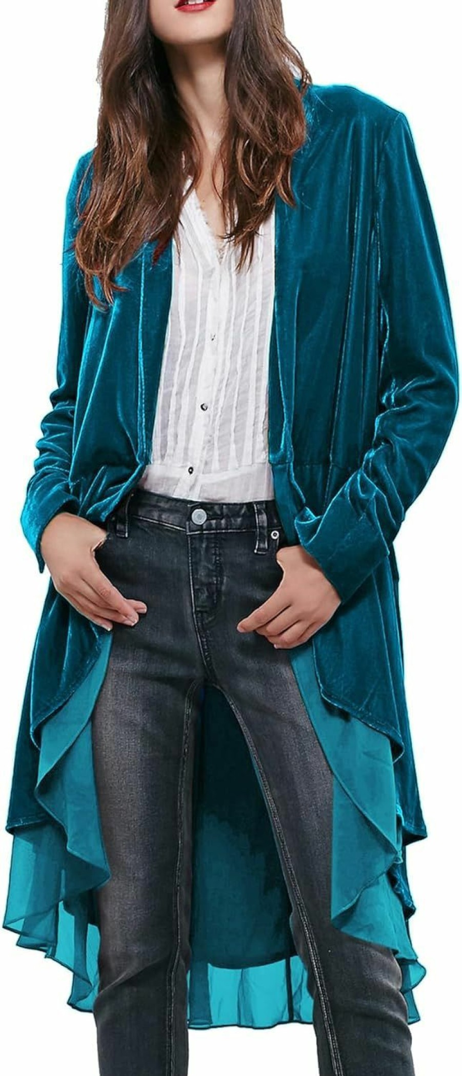 Best R.Vivimos R.Vivimos Womens Ruffled Asymmetric Long Velvet Blazers Coat Casual Jackets