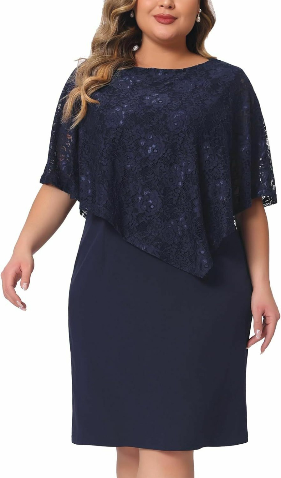 Clearance Agnes Orinda Agnes Orinda Plus Size Cape Dress With Lace Overlay For Women Bodycon Wedding Cocktail Party Pencil Dresses