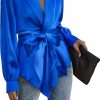 Wholesale ACEVOG Acevog Women'S Satin Blouse Wrap Tie Waist Or Open Front Shirt Silk Drape Dressy Long Sleeve Top