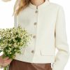 Online GOELIA Tweed Blazer Jackets For Women Stand Collar Single-Breasted Off White Jacket Women