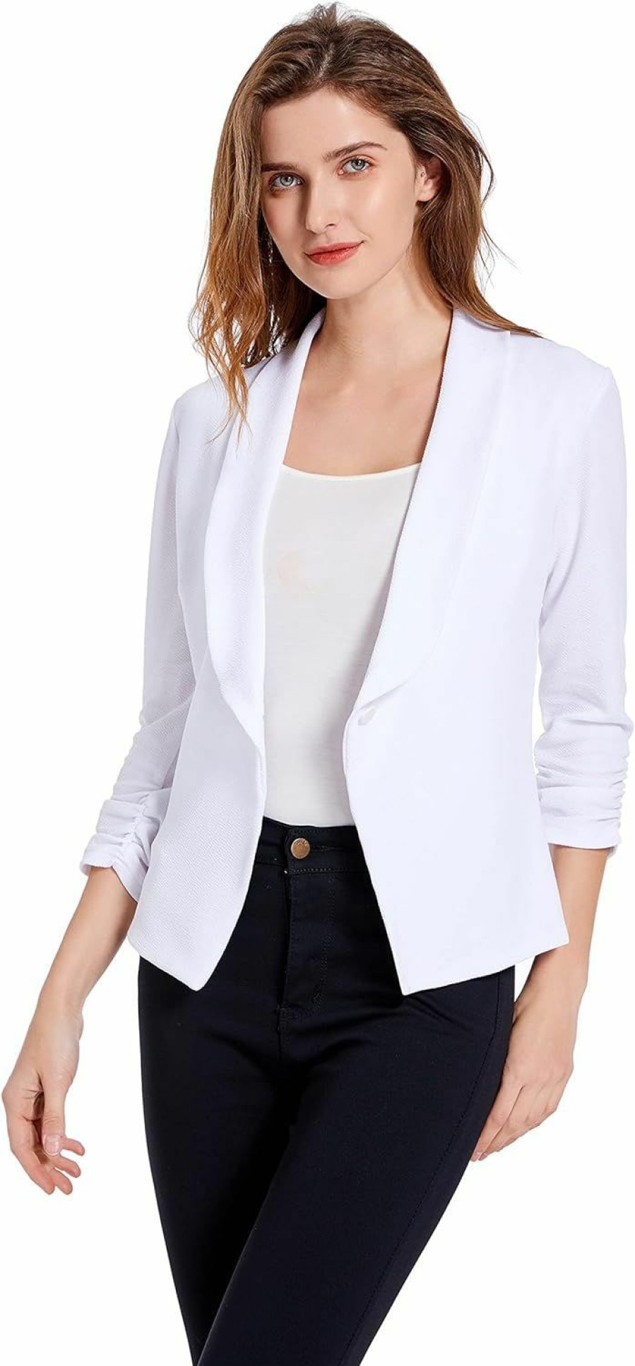 Wholesale Sunfaynis Women'S Soft Stretchy Lightweight Cardigan Blazer One Button 3/4 Ruched Sleeve Business Casual Blazer Jackets