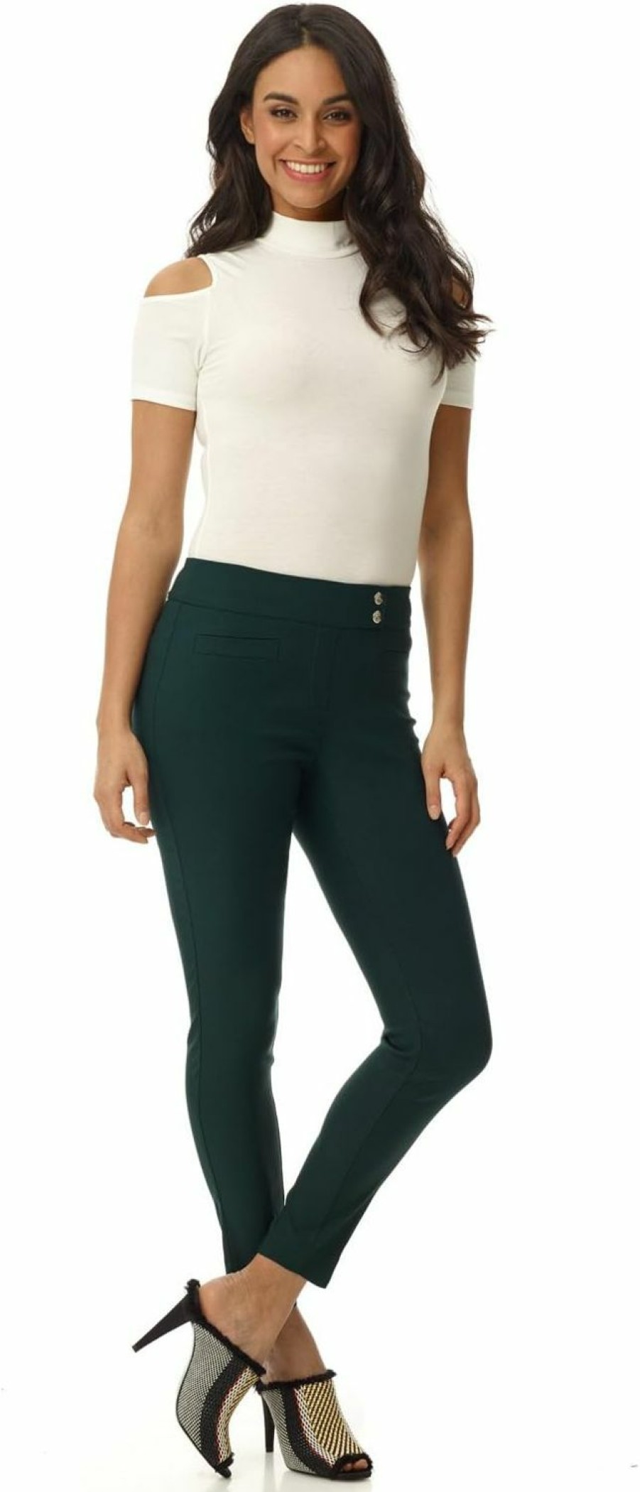 Clearance Rekucci Rekucci Women'S Ease Into Comfort Slim Ankle Pant With Snaps