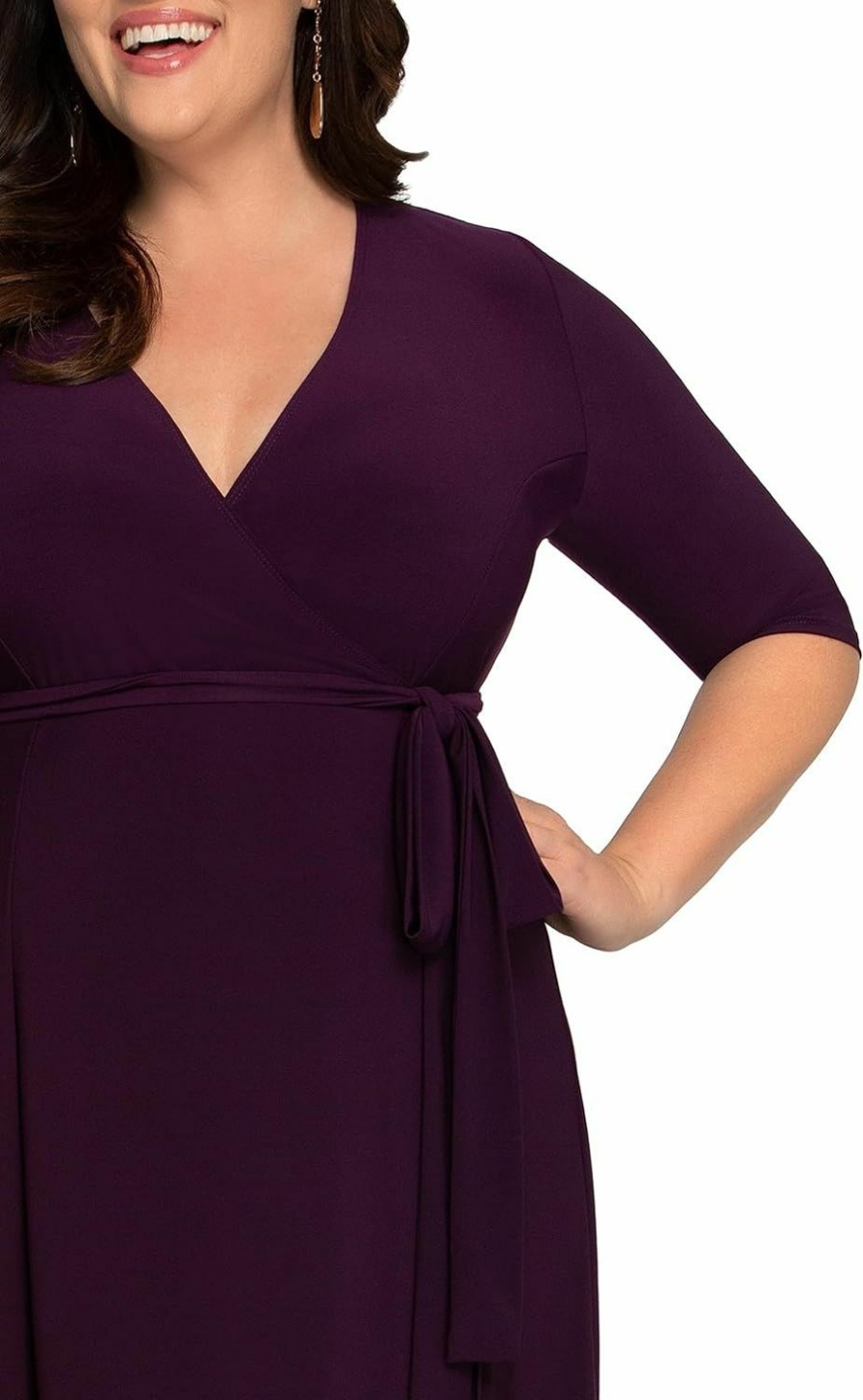 New Kiyonna Kiyonna Plus Size Essential Midi Wrap Dress With Sleeves | Cocktail, Party, Wedding Guest Or Work