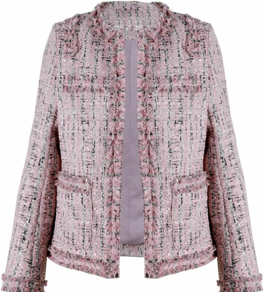 Online chouyatou Chouyatou Women'S Fall Business Casual Tweed Blazer Jacket Collarless Open Front Dressy Tweed Jacket