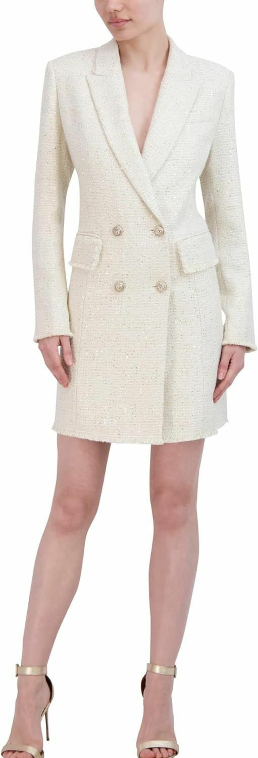 Best BCBGMAXAZRIA Bcbgmaxazria Women'S Long Sleeve V Neck Mini Tweed Blazer Dress