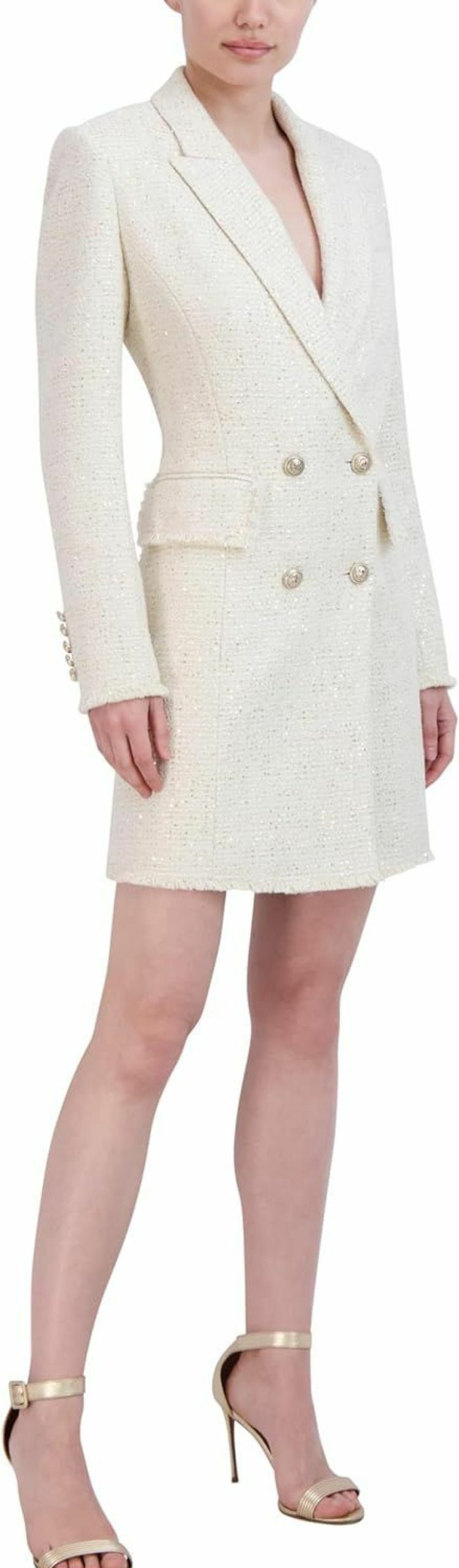 Best BCBGMAXAZRIA Bcbgmaxazria Women'S Long Sleeve V Neck Mini Tweed Blazer Dress