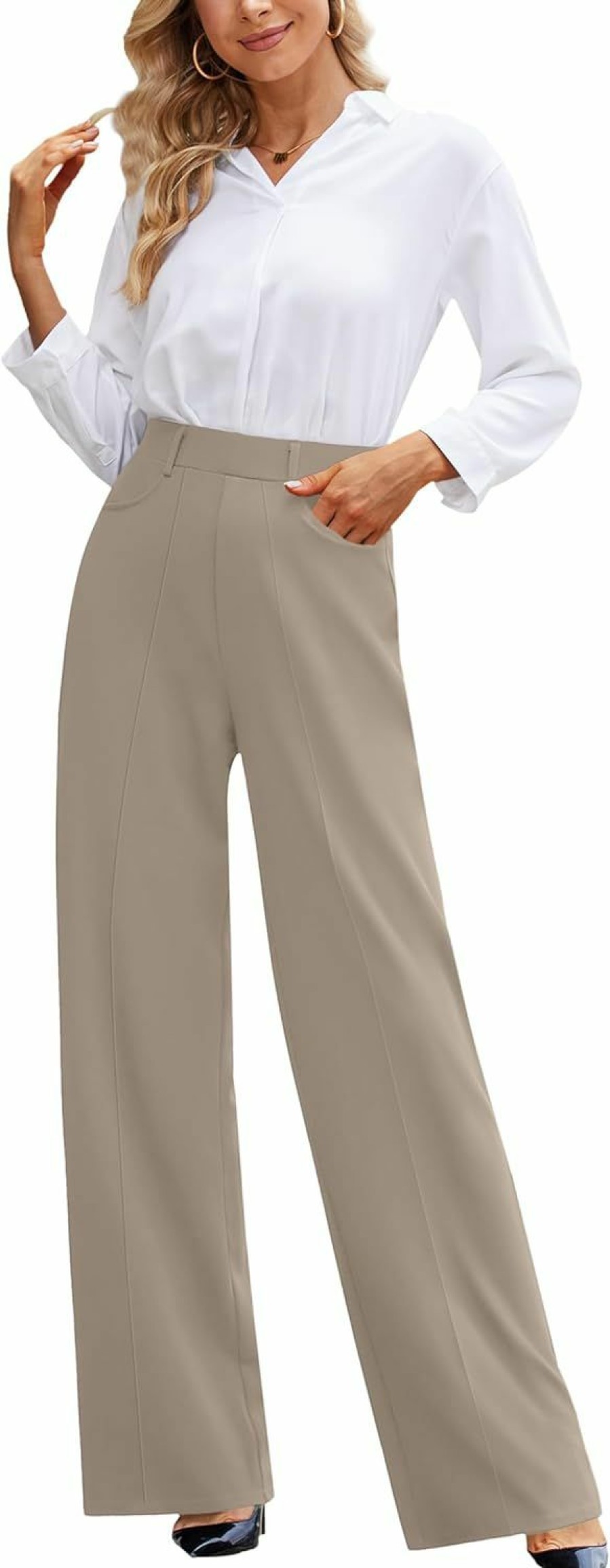 Clearance Narcissus Women'S Pull-On Pleated Wide Leg Dress Pants With Belt Loops/Winkle Resistant High Waisted Slacks For Office Wear