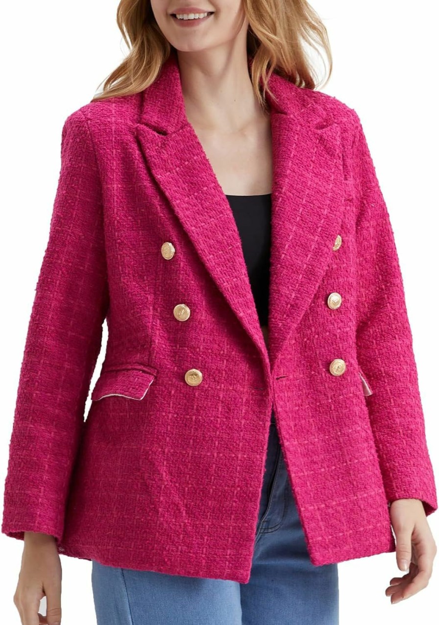 Best Rixiland Tweed Blazers Jackets For Women Double Breasted Lapel Long Sleeve Office Casual Blazer