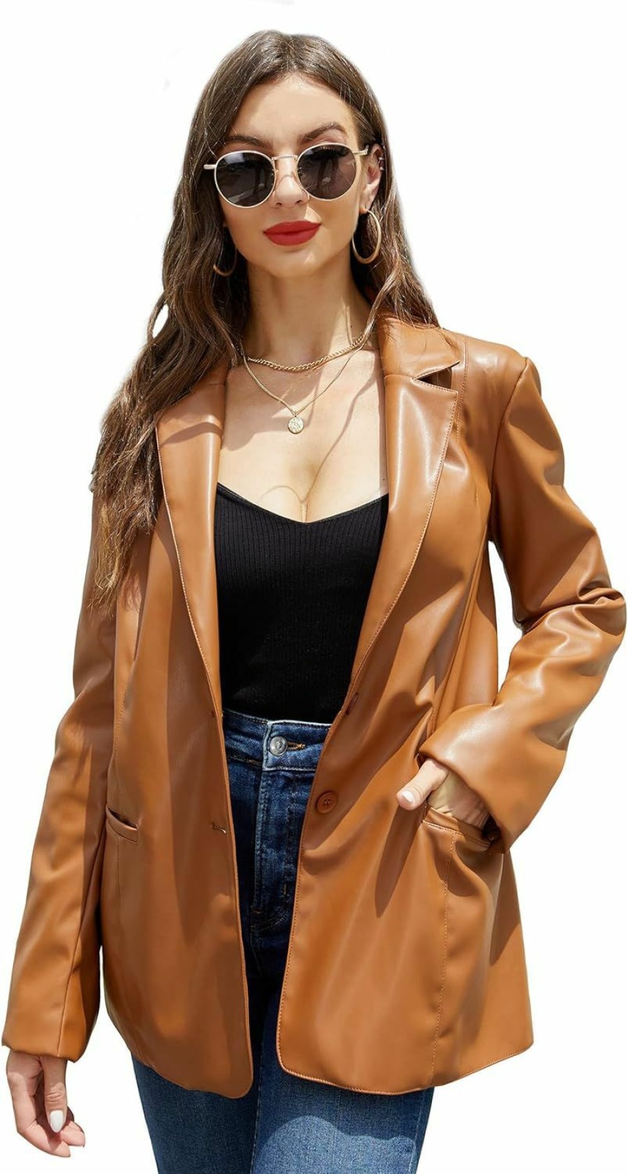 Best Bellivera Bellivera Women'S Faux Leather Blazer Jacket Oversized Long Sleeve Coat Motorcycle Vegan Pleather Outerwear