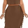 New LYANER Lyaner Women'S 2 Piece Outfits Crew Neck Fringe Short Sleeve Crop Top And Tassel Trim Bodycon Midi Skirt Set