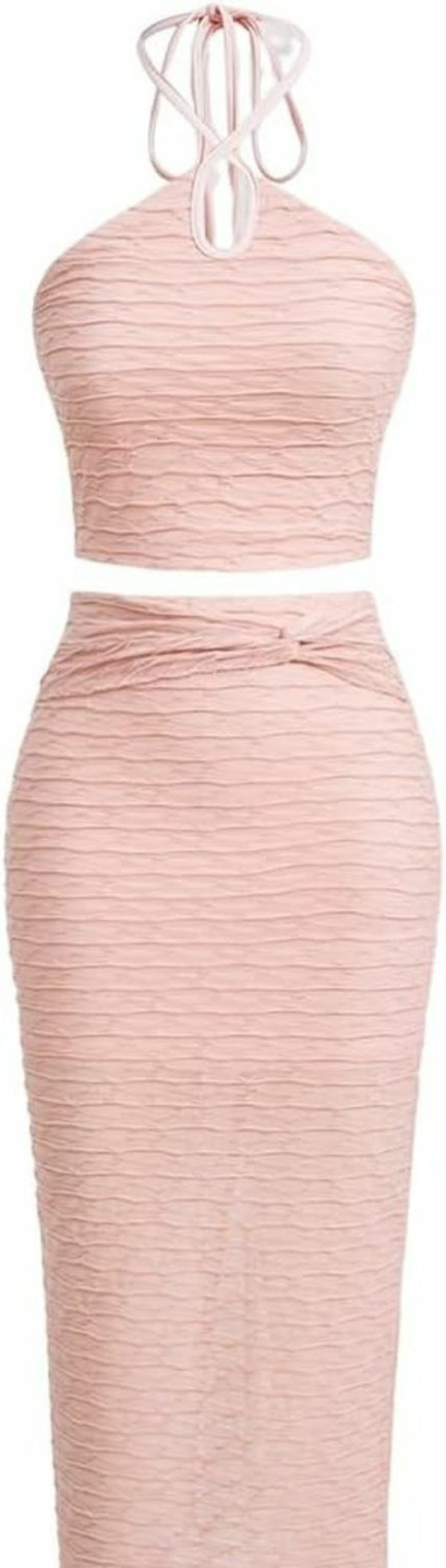 New GORGLITTER Gorglitter Women'S 2 Piece Outfit Criss Cross Tie Back Crop Halter Top Bodycon Midi Skirt Set