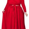 Online Dmoled Womens Plus Size 2 Piece Dress Outfits Long Sleeve Bandage Wrap Crop Tops Maxi Skirt Set Dress