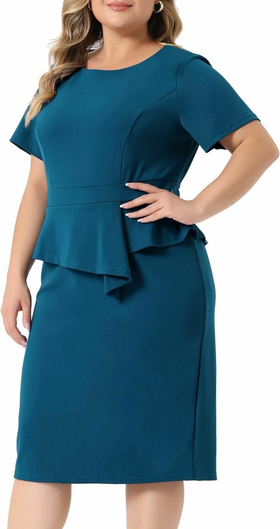 Wholesale Agnes Orinda Agnes Orinda Plus Size Peplum Bodycon Dresses For Women Short Sleeves Work Ruffle Pencil Dress