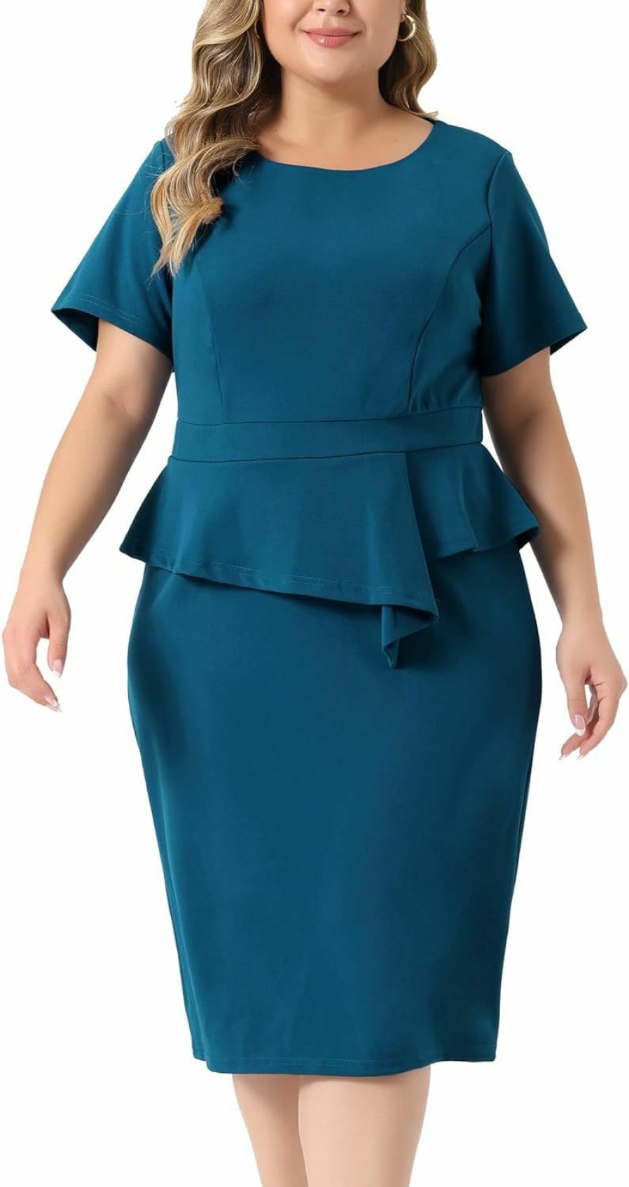 Wholesale Agnes Orinda Agnes Orinda Plus Size Peplum Bodycon Dresses For Women Short Sleeves Work Ruffle Pencil Dress