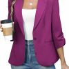 Hot ELLEVEN Women'S Ruched 3/4 Sleeve Blazers, Lightweight Slim Fit Suits With Padded Shoulder For Business Casual