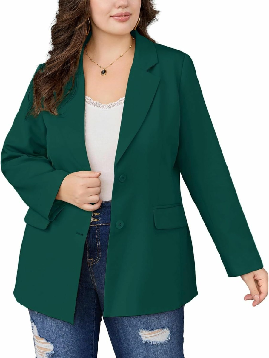 New Hanna Nikole Hanna Nikole Women'S Plus Size Blazer Jacket Long Sleeve Open Front Button Down Work Office Blazer With Pockets