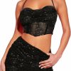 Online Verdusa Verdusa Women'S 2 Piece Outfits Sequin Crop Halter Top And Ruched Mini Bodycon Skirt