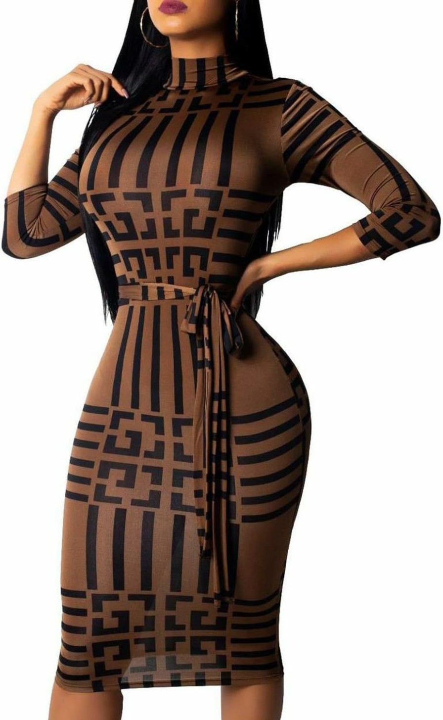 New SxClub Women Sexy Dresses Bodycon Church 3/4 Sleeve African Print Pencil Party Office Dress Work With Split