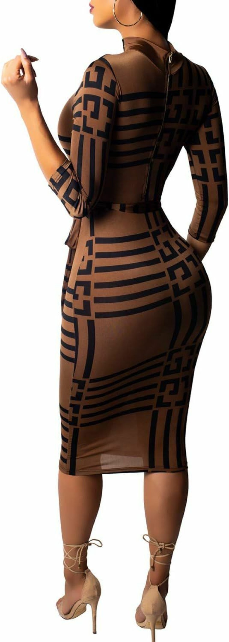 New SxClub Women Sexy Dresses Bodycon Church 3/4 Sleeve African Print Pencil Party Office Dress Work With Split