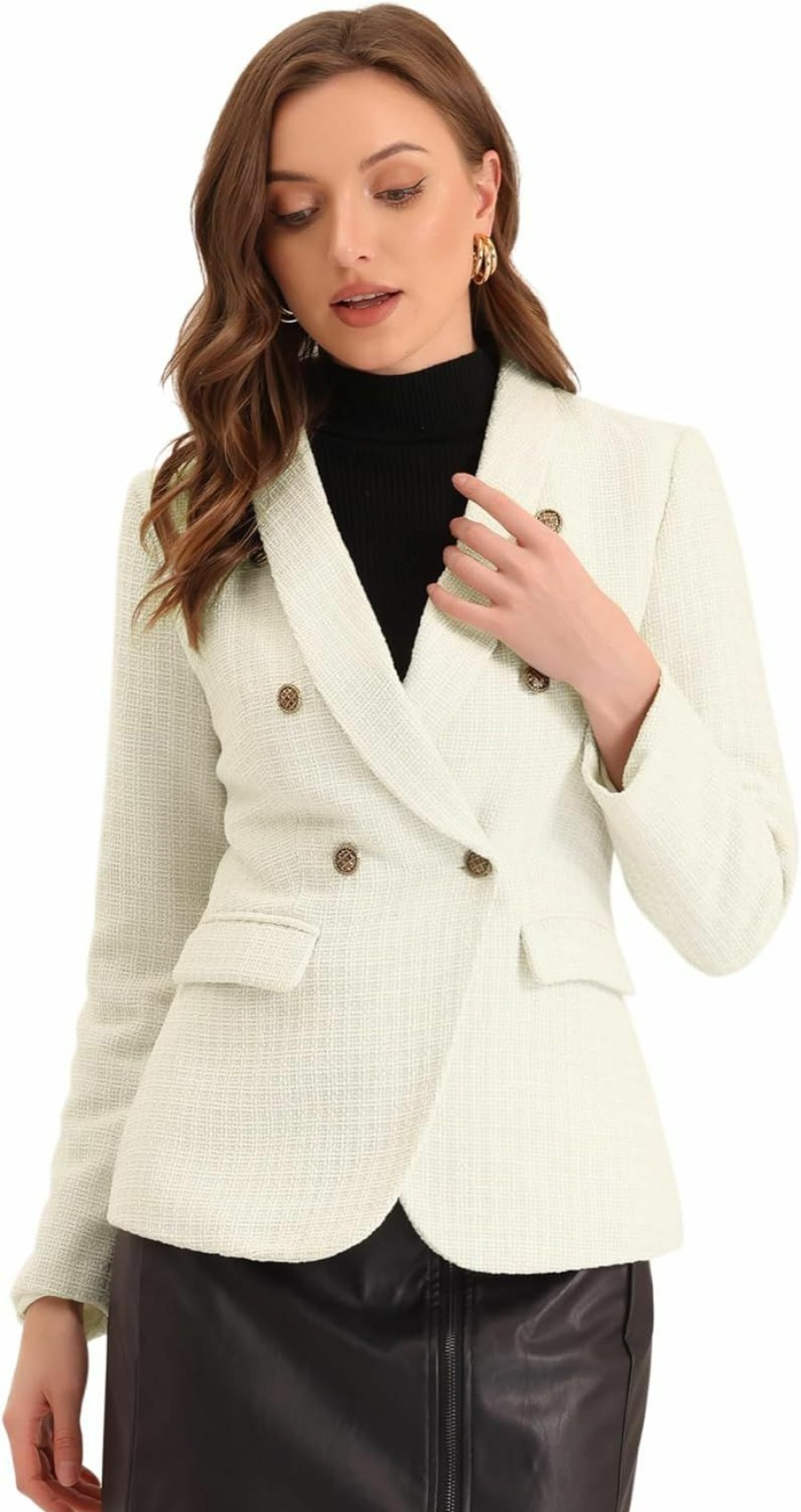 Wholesale Allegra K Allegra K Tweed Blazer For Women'S Notch Lapels Double Breasted Plaid Jacket Work Office Blazer