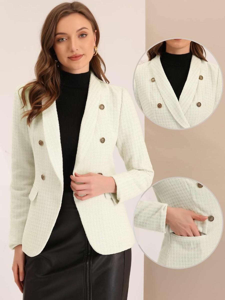 Wholesale Allegra K Allegra K Tweed Blazer For Women'S Notch Lapels Double Breasted Plaid Jacket Work Office Blazer