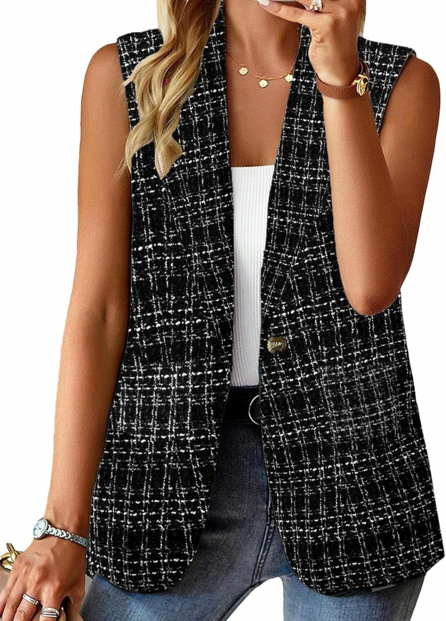 Best Mina self 2024 Summer Sleeveless Blazer Jackets For Women Lightweight Fashion Casual Open Front Work Office Vest Tops Pockets