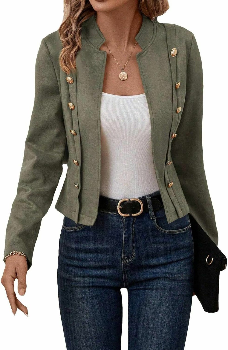 Online Mina self Womens Cropped Suede Blazer Jacket 2024 New Spring Fashion Casual Lightweight Petite Fitted Office Outwear Suit…