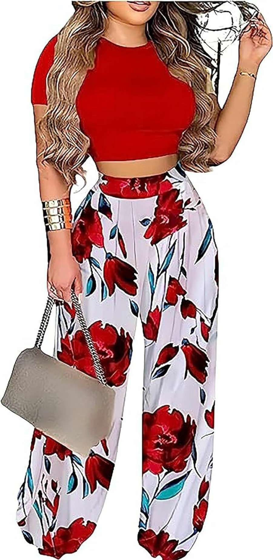 Clearance SIMIWALI Women'S Casual Two Piece Outfits Sexy Tops Wide Leg High Waist Palazzo Pants 2023 Out Wear Matching Set