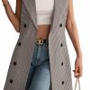 Online WDIRARA Wdirara Women'S Plaid Printed Blazer Jackets Button Front Sleeveless Shawl Collared Oversized Work Office Vest Jackets