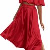 Clearance MASCOMODA Mascomoda 2 Piece Outfits For Women Sexy 2023 Summer Satin Puff Sleeve Crop Top And Side Split Maxi Dress Set With Pockets