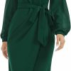 Online HELYO Helyo Women'S Elegant V-Back Chiffon Long Sleeve Sheath Dresses Belted Ruched Casual Work Cocktail Party Midi Dress