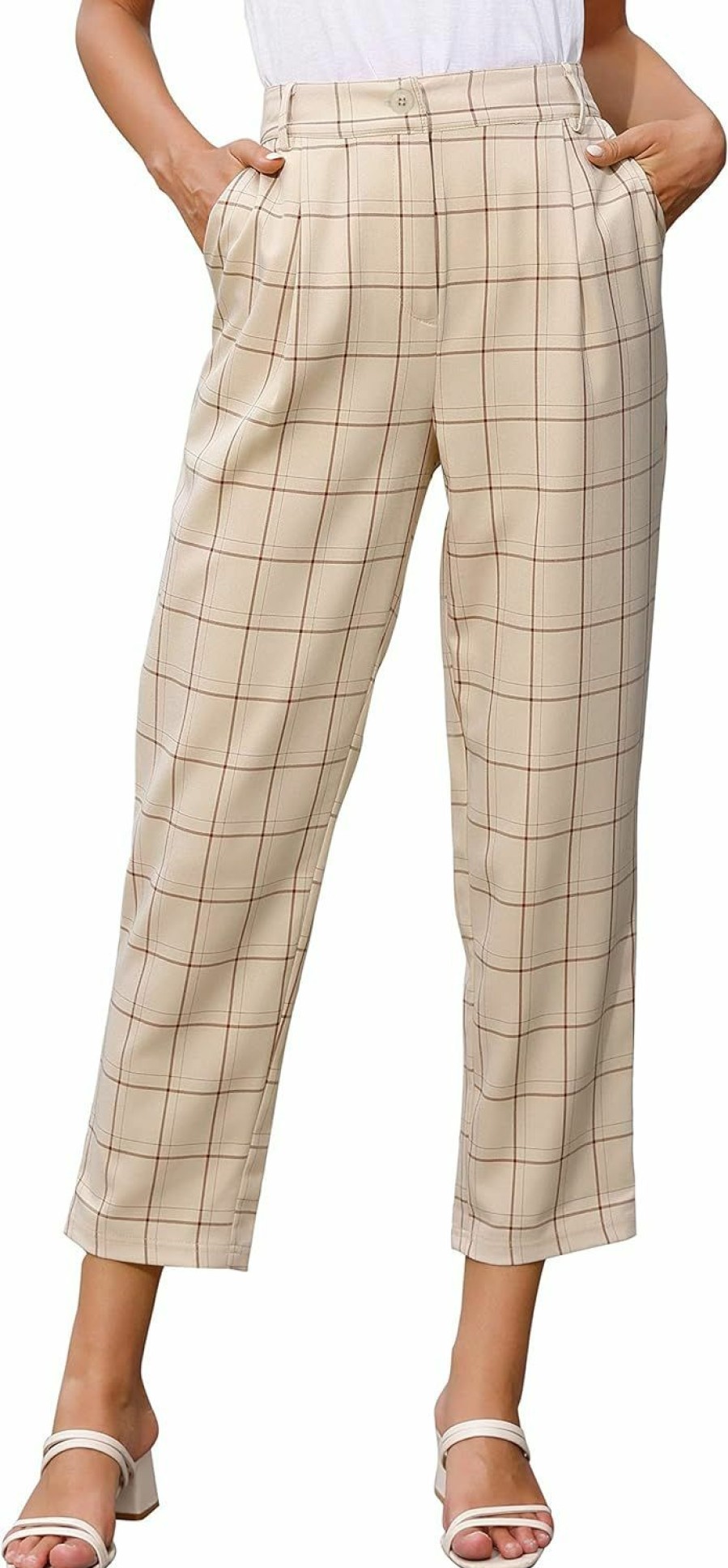 New GRACE KARIN Grace Karin Women Casual Plaid Pants With Pockets Elastic Waist Pants