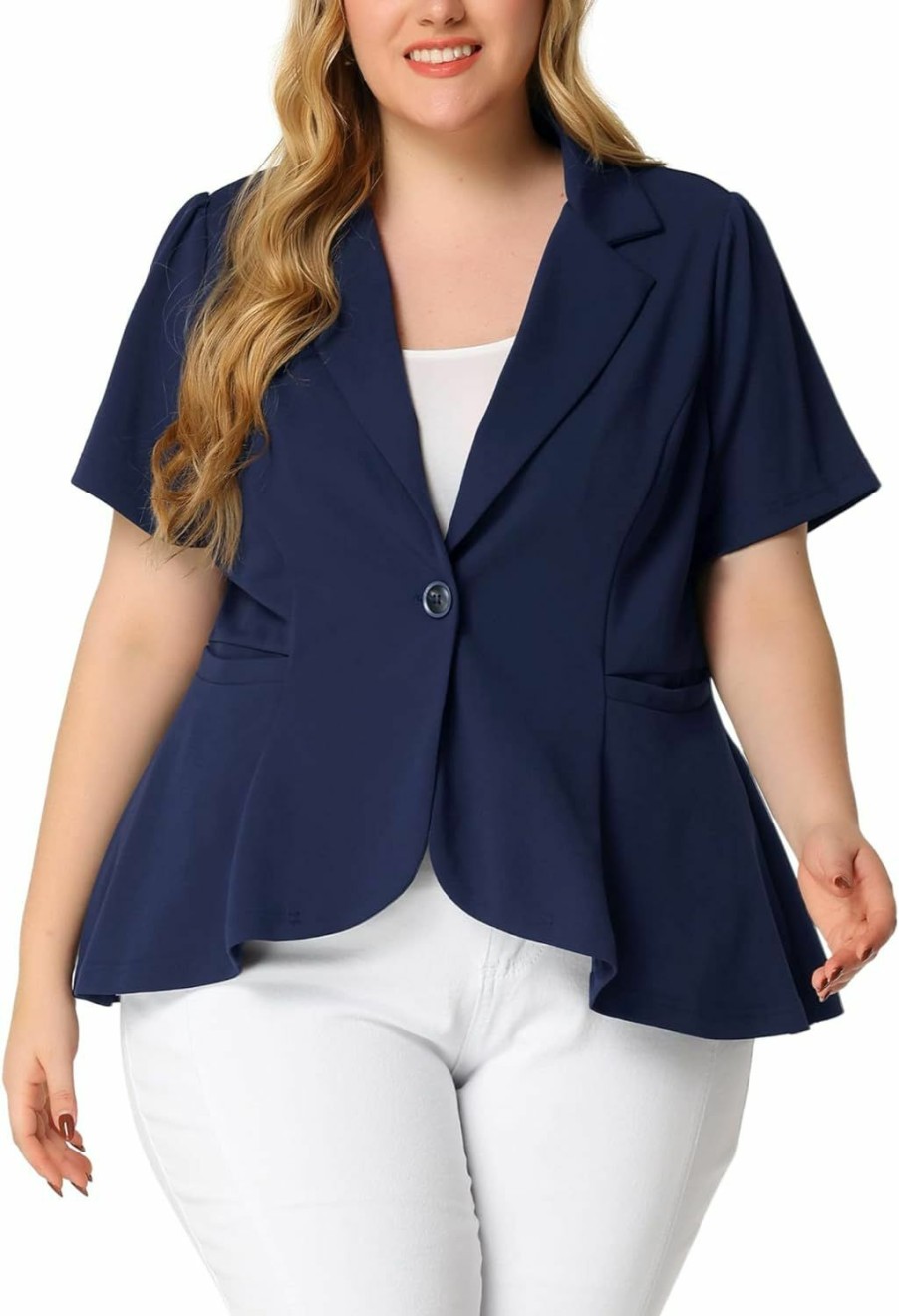 Online Agnes Orinda Agnes Orinda Plus Size Casual Blazer For Women Office Work 2024 Short Sleeve Button Jacket Business Suit Blazers