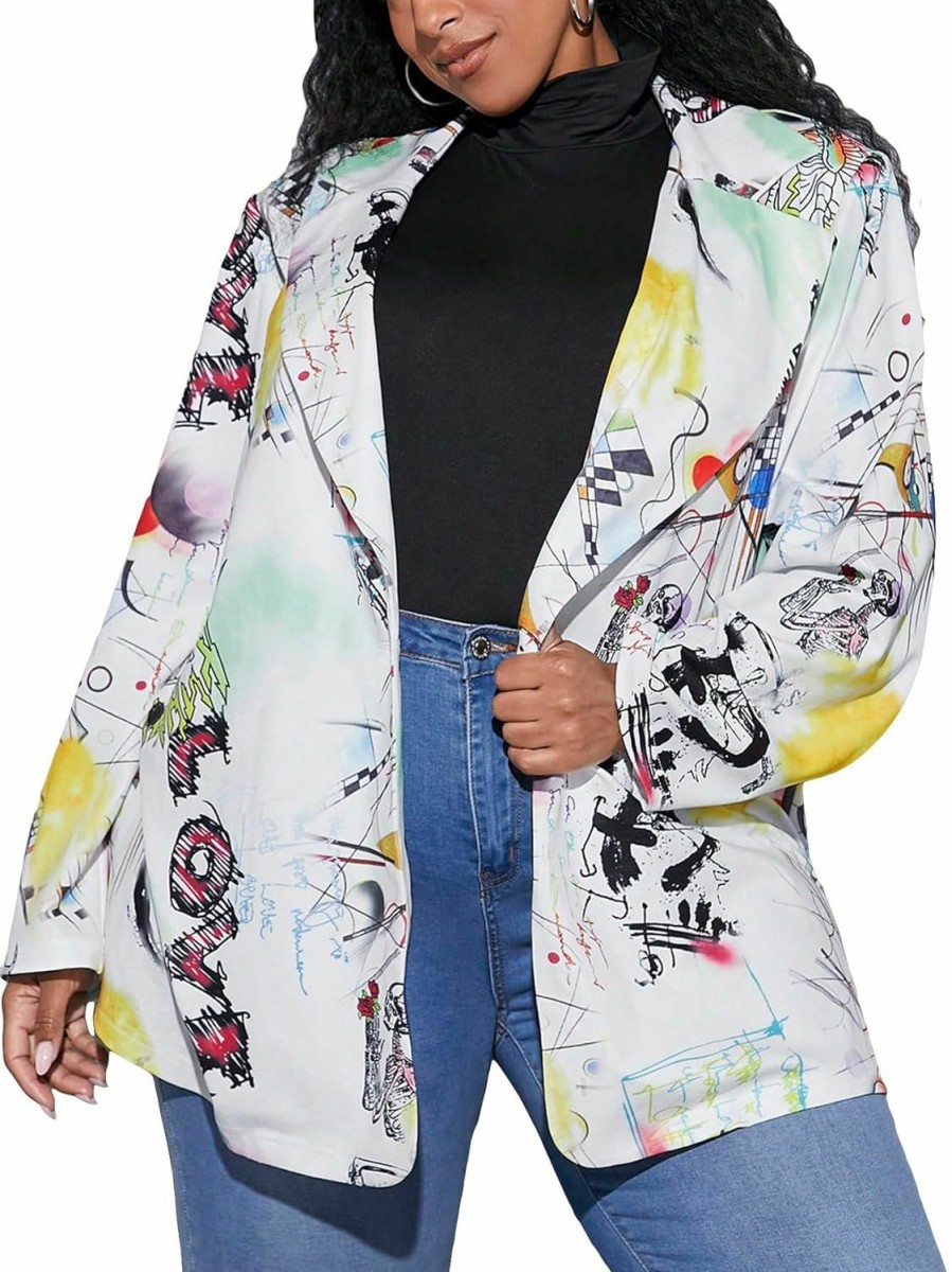 Online WDIRARA Wdirara Women'S Plus Size Graphic Print Blazer Single Button Long Sleeve Work Office Jacket