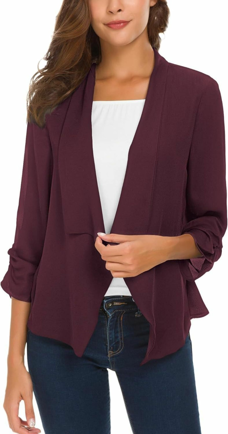 Wholesale Urban CoCo Women'S Ruched Sleeve Lightweight Thin Chiffon Blazer