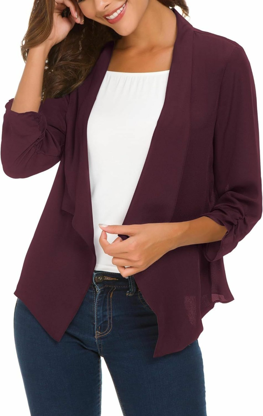 Wholesale Urban CoCo Women'S Ruched Sleeve Lightweight Thin Chiffon Blazer