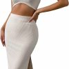 Online COZYEASE Cozyease Women'S 2 Piece Outfit Sleeveless Ribbed Knit Crop Tank Top With Split Thigh Bodycon Midi Skirt