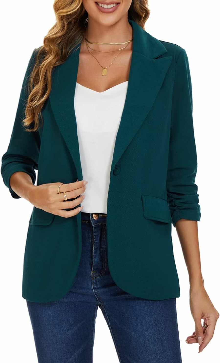 New MINTLIMIT Mintlimit Womens Blazer 3/4 Sleeve Lapel Collar Business Work Blazers Button Front Casual Jackets With Pockets