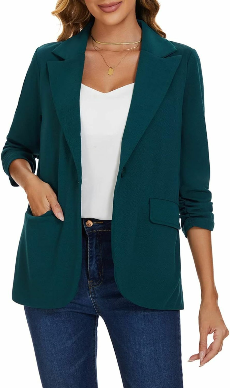 New MINTLIMIT Mintlimit Womens Blazer 3/4 Sleeve Lapel Collar Business Work Blazers Button Front Casual Jackets With Pockets