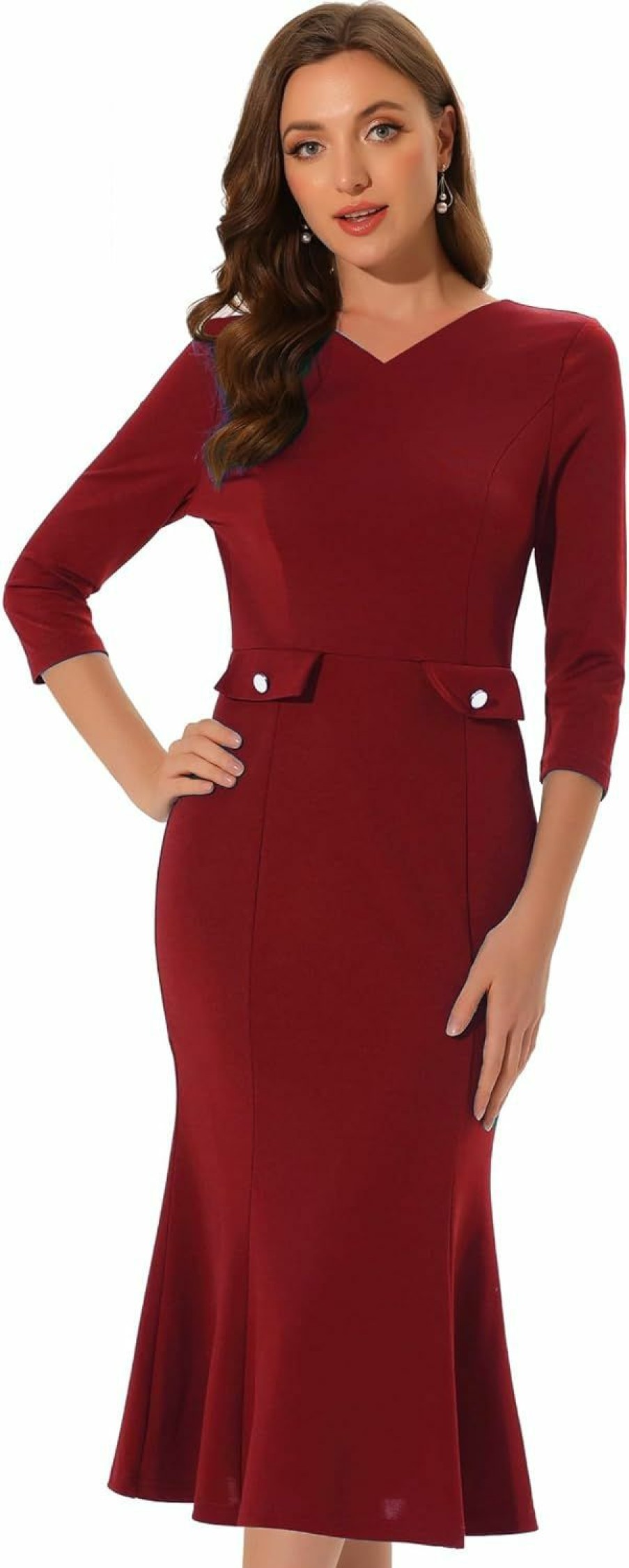 Wholesale Allegra K Allegra K Vintage Bodycon Fishtail Dress For Women'S 3/4 Sleeve Midi Church Work Dresses