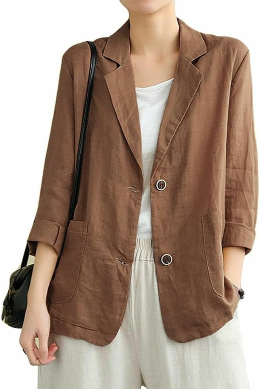 New IDEALSANXUN Idealsanxun Cotton Linen Blazer For Womens Long Sleeve Loose Casual Blazer Jackets