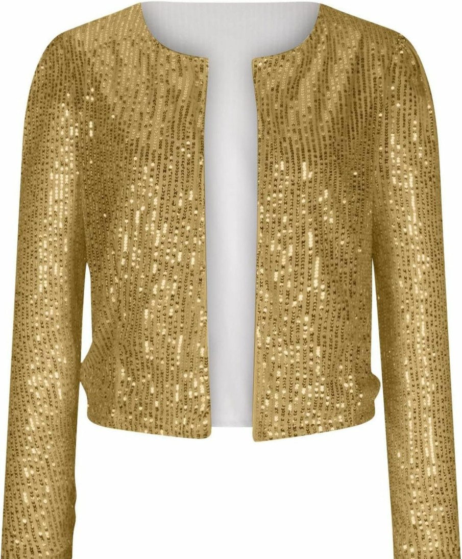 Best nqgsntc Nqgsntc Women Sequin Blazer Open Front Jacket Party Christmas Puff Sleeve Sparkly Coats